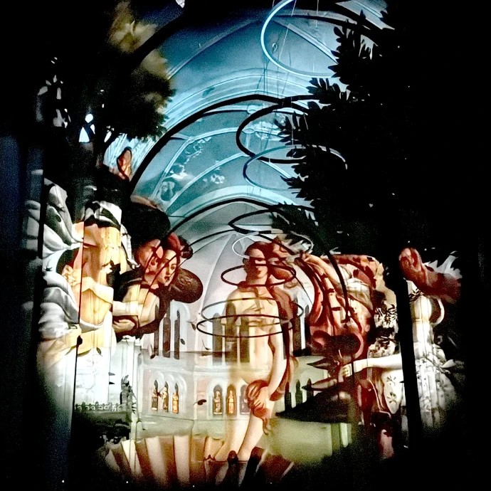 nstallation de vidéo mapping mêlant figures humaines et éléments naturels dans l’église Notre-Dame de Saint-Chamond